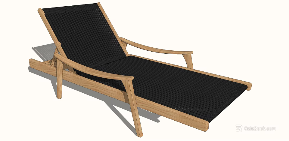 Wooden Frame Lounge Chair With Black Cushion And Armrests For Outdoor Use 3d model 