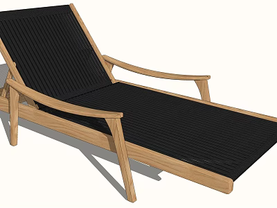 Wooden Frame Lounge Chair With Black Cushion And Armrests For Outdoor Use 3d model