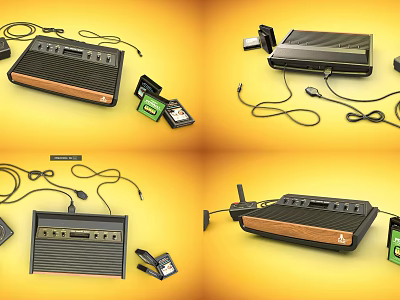 Vintage Audio Device With Cables Battery Pack And Multiple Angles 3d model