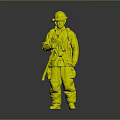 A Man Standing in Yellow Firefighter Uniform with Red Helmet and Protective Gear