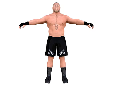Shirtless Muscular Man In Black Shorts With White Designs And Arms Outstretched 3d model