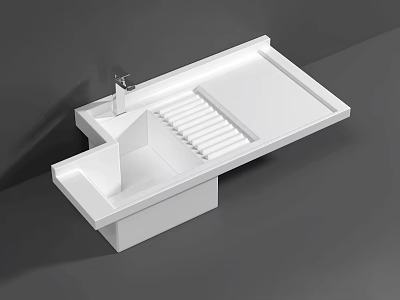 Modern White One Piece Washbasin with Sleek Countertop and Draining Rack 3d model