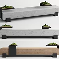 Modern Landscape Seats With Concrete Wooden Structure Black Frames And Small Potted Plants