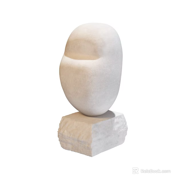 Abstract White Stone Head Sculpture Art Installation With Square Base 3d model