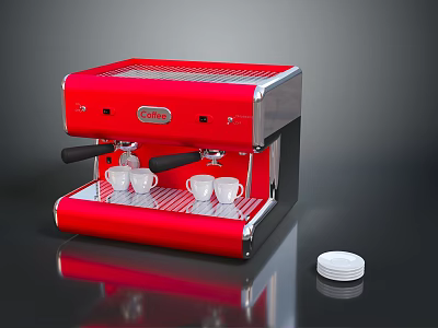 Lavazza Red Espresso Coffee Machine With White Coffee Cups And Lid 3d model