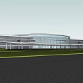 Modern High Rise Building Exterior Featuring Glass Curtain Wall And Front Lawn Area