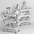 Cosmetics And Perfumes Organized On Rolling Storage Cart 3d model
