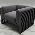 Gray Single Sofa With Black Frame Vertical Slat Design On Marble Floor