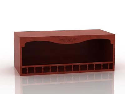Red Wooden Cabinet with Carved Decorative Design and Lower Compartments 3d model