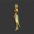 Game and Movie Character with Ornate Gold Red Costume Elaborate Headpiece 3D Designed Traditional Patterns