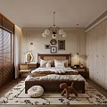 Cozy Bedroom Interior Design With Wooden Bed White Wardrobes Chandelier Rug And Blinds