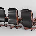 Black Leather Office Chair With Wooden Armrests Swivel Casters And Comfortable Design