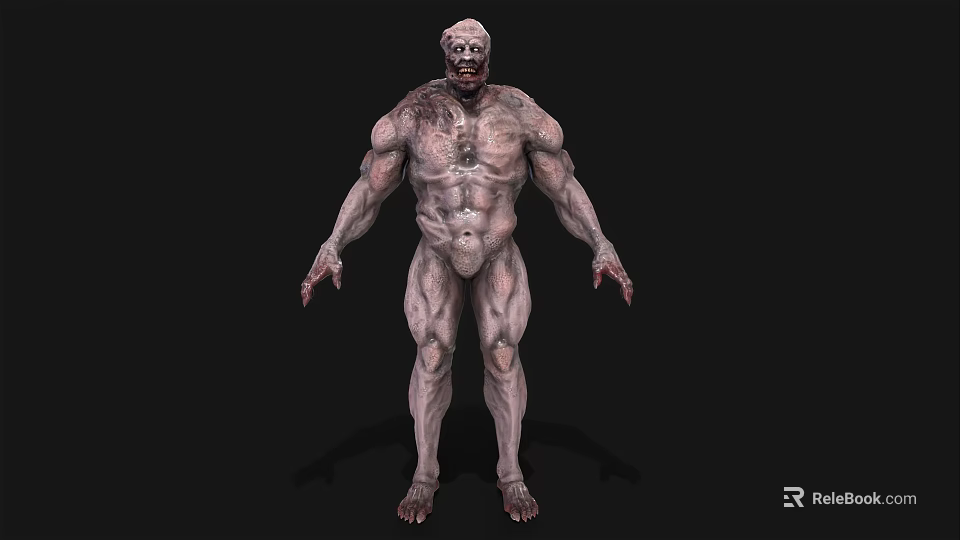 Game Movie Monster Character With Muscular Body Gray Skin Bloody Details And Scary Face 3d model 