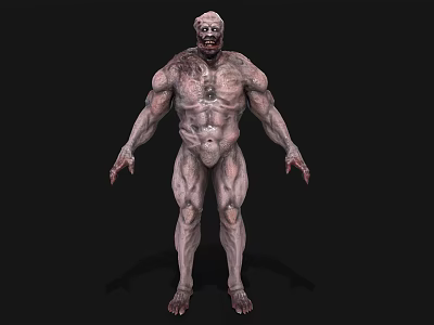 Game Movie Monster Character With Muscular Body Gray Skin Bloody Details And Scary Face 3d model