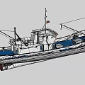 White Hull Fishing Boat With Blue Deck Wheelhouse Lifebuoy And Antennas