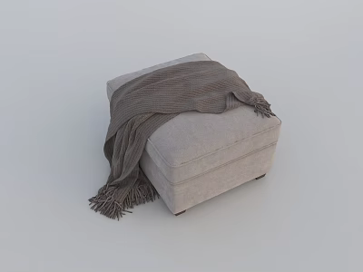 Light Gray Ottoman With Brown Knitted Blanket And Fringe Details In Minimalist Style 3d model