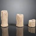 Natural Cream Colored Candles With Wooden Texture And Different Sizes On Black Surface