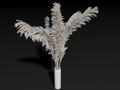 White Vase With Feathery Flowers Decorative Arrangement For Modern Home Interior Decor 3d model