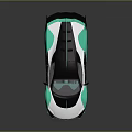 Modern Sleek Sports Car With White Teal Body Aerodynamic Rear Spoiler And Glossy Finish