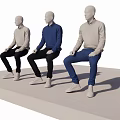 Sitting Mannequins Wearing Blue Beige Sweaters Black Blue Pants And White Sneakers