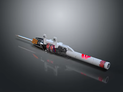 Modern Rocket Launcher Weapon With White Body Red Markings And Mechanical Components 3d model