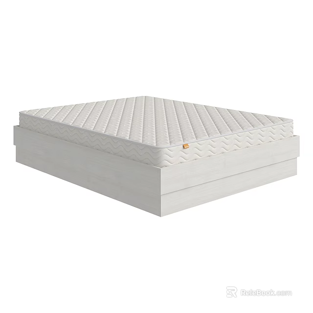 Supportive Double Bed With Wavy Pattern Mattress And Light Colored Frame 3d model 