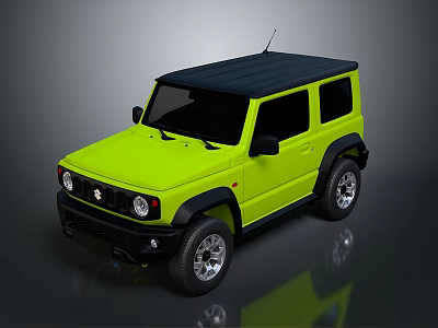 Lime Green Compact SUV With Black Roof Square Shaped Body And Silver Alloy Wheels 3d model