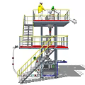 Industrial Equipment With Multi Level Platform Yellow Railings Staircase And Operator