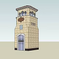 Classical Stone Tower with Arched Windows Decorative Top and Entrance Door