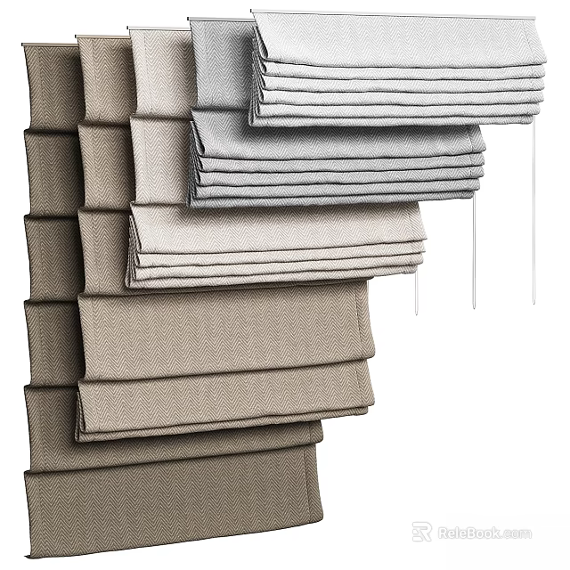 Various Tones Linen Curtains Stacked With Soft Textures And Neutral Colors 3d model 