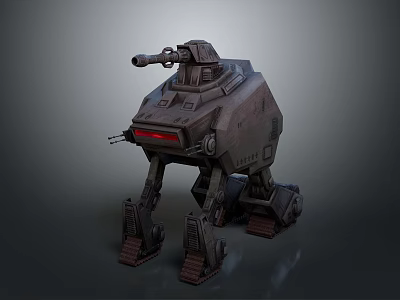 Sci Fi Mechanical Battle Walker With Four Legs Cannon And Red Light 3d model