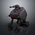 Sci Fi Mechanical Battle Walker With Four Legs Cannon And Red Light