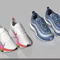 White and Blue Casual Sneakers with Colorful Accents and Striped Design