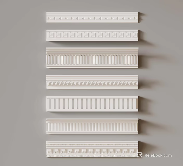 White Decorative Moldings With Various Intricate Patterns And Different Styles For Interior Decoration 3d model