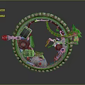 Motorcycle Inside Circular Mechanical Structure With Chain Gears Animal Figure And Red Industrial Metallic Design