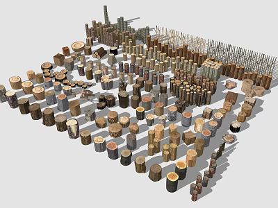 Industrial Equipment Components Featuring Various Sizes And Types Of Wooden Cylinders And Blocks 3d model