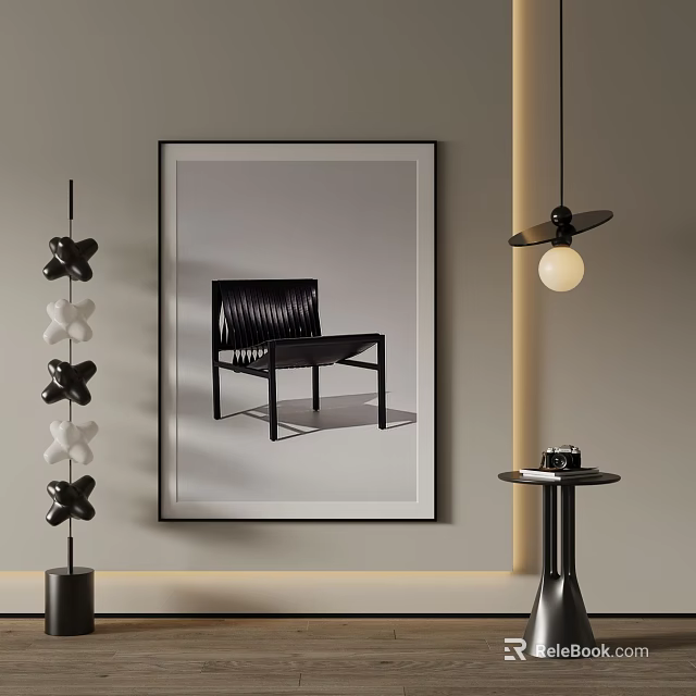 Modern Interior Space With Framed Chair Art And Decorative Elements 3d model 