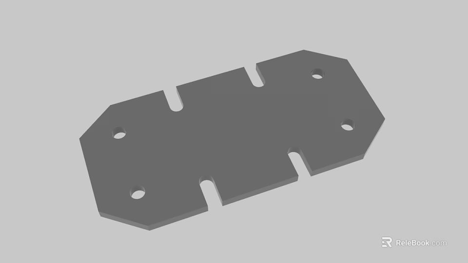 Gray Industrial Metal Plate With Holes And Notches For Mechanical Use 3d model 