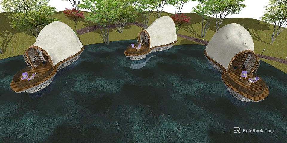 Unique Detached Villa On Water With Natural Surroundings And Green Trees 3d model 