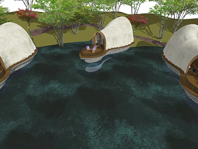 Unique Detached Villa On Water With Natural Surroundings And Green Trees 3d model