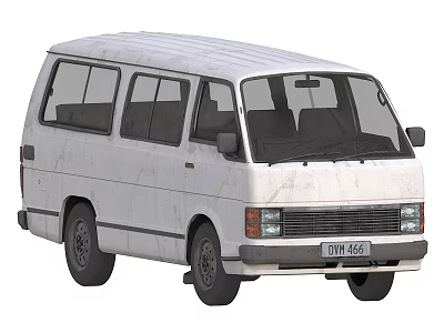 White Vintage Van With Flat Roof Multiple Windows And Worn Exterior 3d model