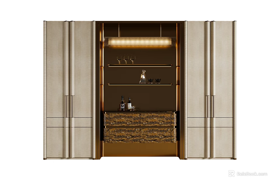 Luxury Modern Sideboard Cabinet With Built In Wine Display And Ambient Lighting For Dining Room 3d model 