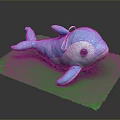 Blue Plush Whale Stuffed Toy On Green Mat With Soft Fabric