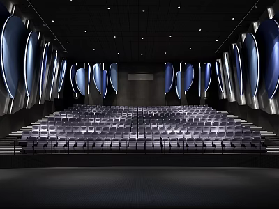 Modern Cinema Interior With Rows Of Seats And Curved Lighting Panels 3d model