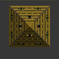 Modern Golden Pyramid Decorative Design With Layered Structure Intricate Patterns Green Ornaments And Golden Particles
