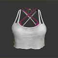 Stylish White Ribbed Tank Top With Pink Crisscross Back Straps
