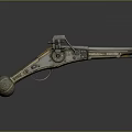 Antique Metallic Pistol With Engraved Details On Dark Background With Reflection 3d model