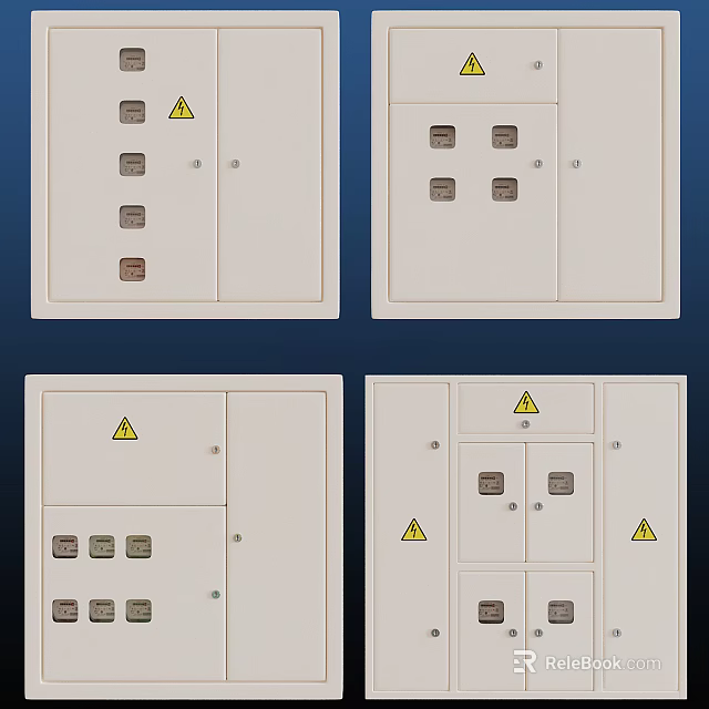 Multiple Industrial Equipment Control Panels With Warning Signs Buttons And Indicator Lights 3d model 