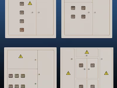 Multiple Industrial Equipment Control Panels With Warning Signs Buttons And Indicator Lights 3d model