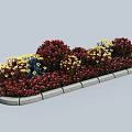 Roadside Road Facilities Elongated Flower Bed With Red Yellow Blue Flowers Stone Brick Edges And Green Landscaping